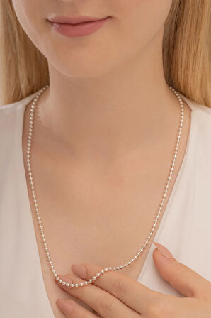 Kadın Gümüş Kolye - 3mm Top Zincir Model 925 Ayar Gümüş Kadın Kolye Zincir