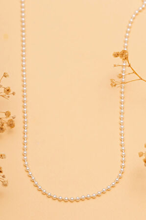 Kadın Gümüş Kolye - 3mm Top Zincir Model 925 Ayar Gümüş Kadın Kolye Zincir