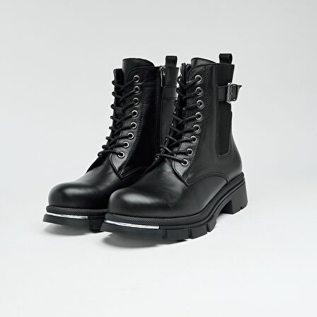 Hakiki Deri Fermuarlı Kadın Bot 