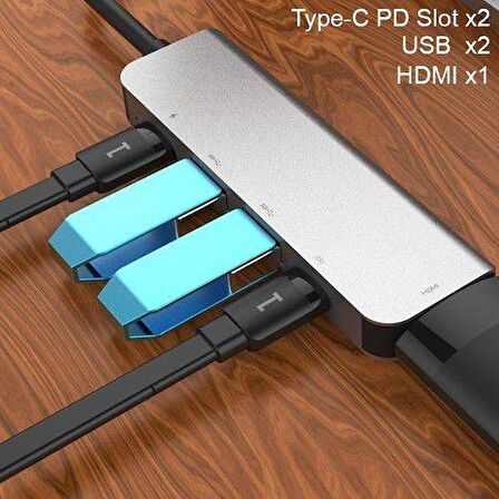 Coofbe 60W 5İN1 Hub Type-C Dönüştürücü Type-C Çoğaltıcı 4K  HDMI 2xUSB+2x PD Girişli Adaptör Çoklayıcı