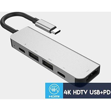 Coofbe 60W 5İN1 Hub Type-C Dönüştürücü Type-C Çoğaltıcı 4K  HDMI 2xUSB+2x PD Girişli Adaptör Çoklayıcı