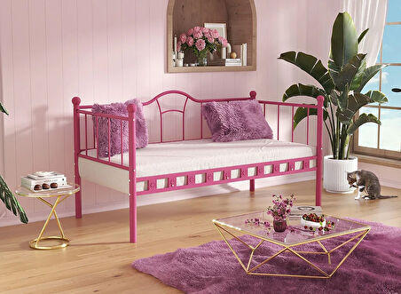 KAMELYA SEDİR METAL KARYOLA - 90 x 190 CM - PEMBE