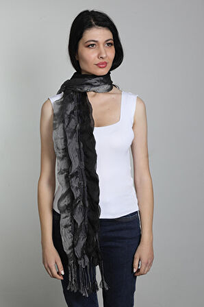 Siyah-Antrasit Renkli İpekli Polyester Şal