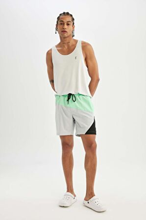 DeFactoFit Regular Fit Baskılı Esnek Dokulu Sporcu Kısa Boy Deniz Şortu B5999AX24HSGR184