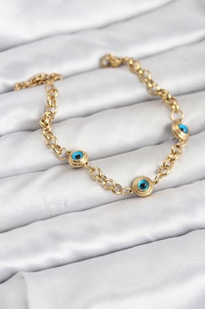 316L Çelik Nazar Model Gold Renk Kadın Bileklik 5886