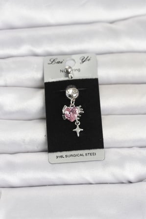 316L Cerrahi Çelik Pembe Zirkon Taşlı Model Göbek Piercing TJ-PR1408