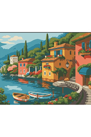 Sayılarla Boyama Seti 40x50 Cm (Çıtalı) Fırça Boya Dahil Numaralı Tuval Nehir Kenarı