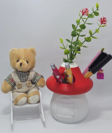 CEVİZDİZAYN KALEMLİK SET  BAYBBEAR MİNİ SALLANAN SANDALYE AYICIK & 3 GÖZLÜ KALEMLİK SETİ 🧸✏️