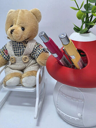 CEVİZDİZAYN KALEMLİK SET  BAYBBEAR MİNİ SALLANAN SANDALYE AYICIK & 3 GÖZLÜ KALEMLİK SETİ 🧸✏️