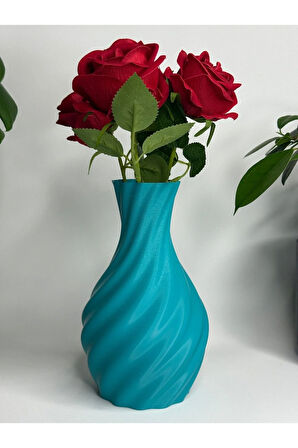 VAZO PLA SWEET VAZO TAŞ TABANLI KIVRIMLI DESENLİ DEKORATİF VAZO-no4-Yükseklik 19cm