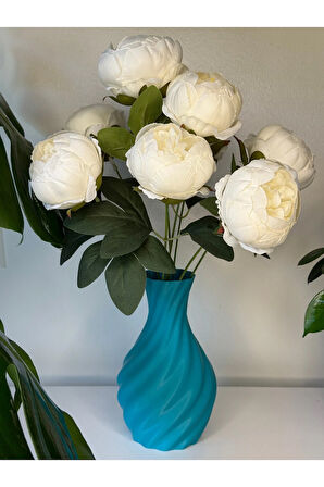 VAZO PLA SWEET VAZO TAŞ TABANLI KIVRIMLI DESENLİ DEKORATİF VAZO-no4-Yükseklik 19cm