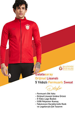 Galatasaray Orijinal Lisanslı Umbro Dik Yaka 5 Yıldızlı Fermuarlı Kırmızı Sweat