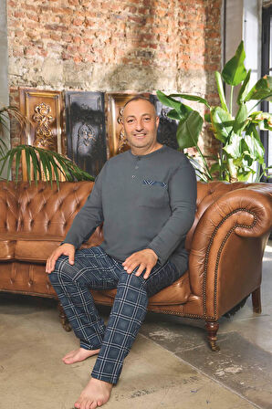 Aydoğan Erkek Dinç Büyük Beden Koton Gri Pijama Takımı 0500
