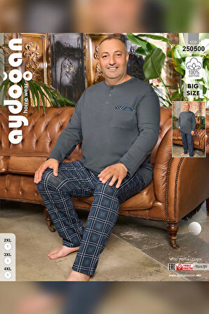 Aydoğan Erkek Dinç Büyük Beden Koton Gri Pijama Takımı 0500