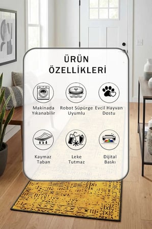 Yıkanabilir Yolluk Halı Kaymaz Taban Salon Mutfak Turuncu