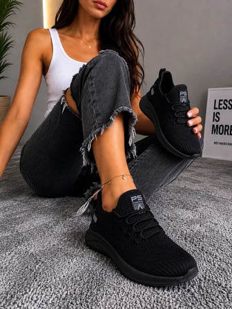 Pasomia ünisex triko esnek sneaker siyah spor ayakkabı