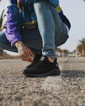 Pasomia ünisex triko esnek sneaker siyah spor ayakkabı
