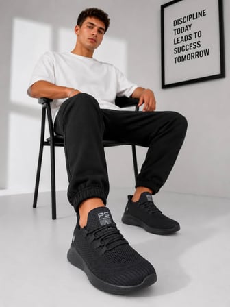 Pasomia ünisex triko esnek sneaker siyah spor ayakkabı