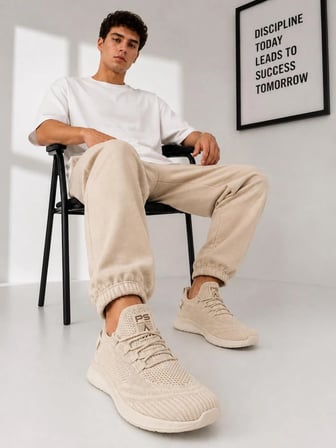 Pasomia ünisex triko esnek sneaker bej spor ayakkabı