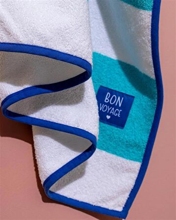 Biasse %100 Pamuk Plaj Havlusu - Beyaz/Turkuaz - 70x150 cm