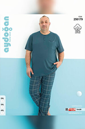 Aydoğan Erkek Dinç Büyük Beden Kısa Kol Viridian Pijama Takım 0179
