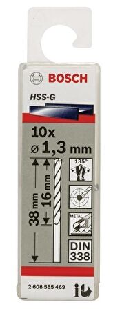 Bosch HSS-G 1,3x38 mm Metal Matkap Ucu 10'lu Paket 2608585469
