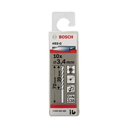 Bosch HSS-G 3,4x70 mm Metal Matkap Ucu 10'lu Paket 2608585482