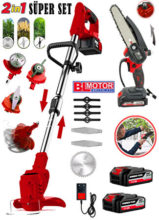 Cros Lombard Kimmer Seri Super 2 Li Set Yağ Pompalı 17 CM Pala Testere + Akülü Çim Biçme Full Set 2 Bataryalı