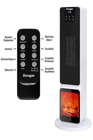 Hoogar German 2701 L White OLED Şömineli Ekran Dijital Göstergeli Kule Tipi Seramik Fanlı Isıtıcı