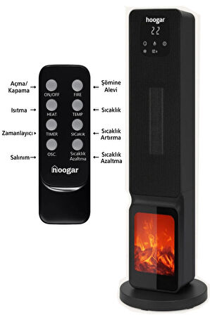 Hoogar German 2701 L Black OLED Şömineli Ekran Dijital Göstergeli Kule Tipi Seramik Fanlı Isıtıcı