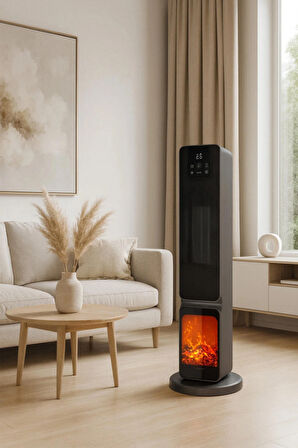 Hoogar German 2701 L GREY OLED Şömineli Ekran Dijital Göstergeli Kule Tipi Seramik Fanlı Isıtıcı