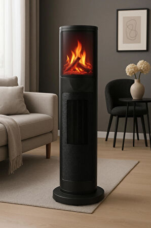 Hoogar German 2075 L Black Oben Seri OLED Şömineli Ekran Dijital Kule Tipi Seramik Fanlı Isıtıcı