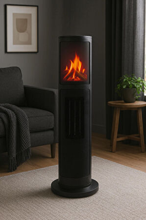 Hoogar German 2075 L Black Oben Seri OLED Şömineli Ekran Dijital Kule Tipi Seramik Fanlı Isıtıcı