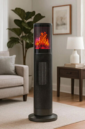 Hoogar German 2075 L Grey Oben Seri OLED Şömineli Ekran Dijital Kule Tipi Seramik Fanlı Isıtıcı