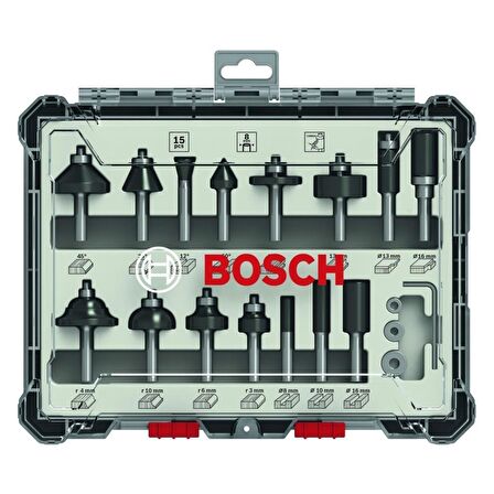 Bosch Karışık Freze Ucu Seti Şaftlı 8mm 15 Parça 