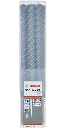 Bosch 14 x 265 mm 10'lu SDS Plus-7X Beton Matkap Ucu Dört Elmaslı 2607017530