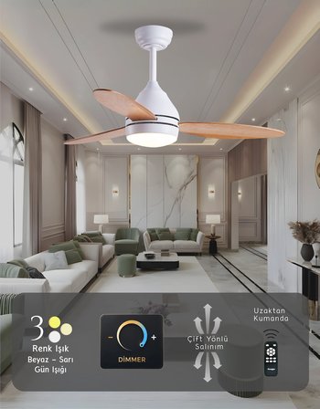 Süper Sessiz 3 Renk Uzaktan Kumandalı Dimmer Ayarlı Özel Bambu 95 CM Kanatlı Tavan Vantilatörü BL Isınmaz Motor