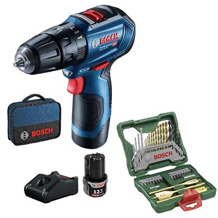 Bosch Professional Gsb 12V-30 Çift Akülü Darbeli Vidalama Makinesi (Kömürsüz Motor) - 06019G9104 + X-Line 40 Parça Aksesuar Seti