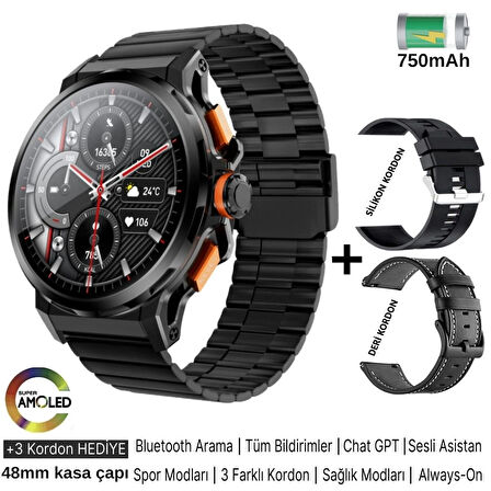 Kalobee Sk43 Akıllı saat Ultra kaliteli 3 kordonlu Amoled Ekran/Sesli görüşme/48mm Kasa/750mAh Pil