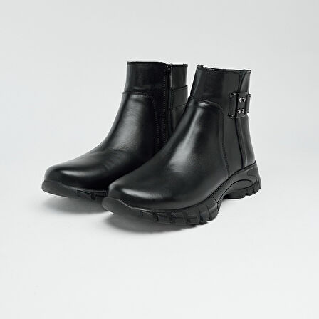 Hakiki Deri Fermuarlı Kadın Bot 