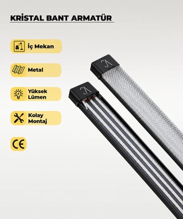 80W Siyah Kristal LED Bant Armatür 6500K Beyaz Işık – 120 cm