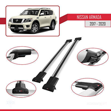 Nissan Armada 2 (Y62) 2017-2020 Arası ile Uyumlu FLY Model Ara Atkı Tavan Barı Gri 2 Adet