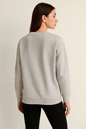 Baskı ve Aplike Detaylı Sweatshirt Gri