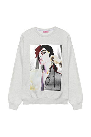Baskı ve Aplike Detaylı Sweatshirt Gri