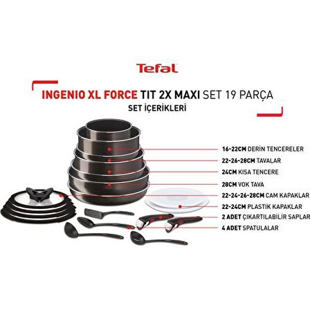 Tefal Titanium Ingenio 2X XL Force 19 Parça Titanyum Tencere Seti