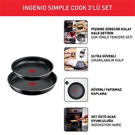 Tefal L1539353 Titanyum Ingenio Simple Cook 3'lü Tava Seti - 2100134663