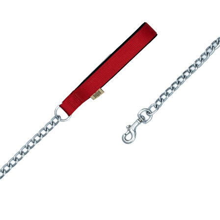 PETLOVEBUTİK Konforlu Dokumadan El Yapımı Zincirli Köpek Gezdirme Kayışı 4x110cm - Red