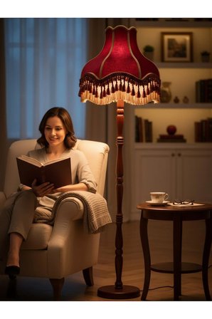 Bordo Vintage Lambader Kadife Kumaş Kaplama Ahşap Ayak Lm66544 66588057 Bordo