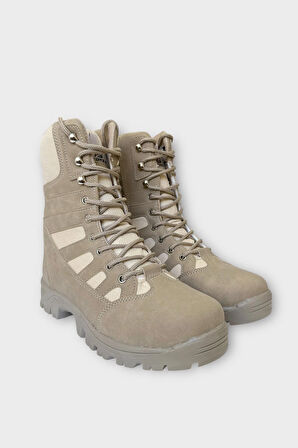 Fermuarlı Bağcıklı Erkek Uzun Bot KREM