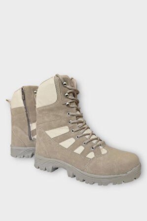 Fermuarlı Bağcıklı Erkek Uzun Bot KREM